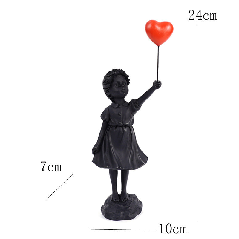 Little Girl with Balloon Resin Art Sculpture - Living Room Decoration