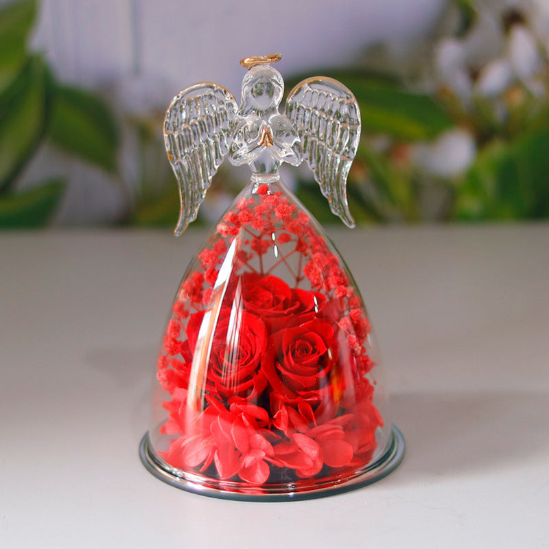 Eternal Flower Gift Box Angel Glass Cover Dried Rose Gift Box For Valentine's Day Home Decor