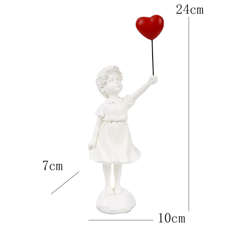 Little Girl with Balloon Resin Art Sculpture - Living Room Decoration
