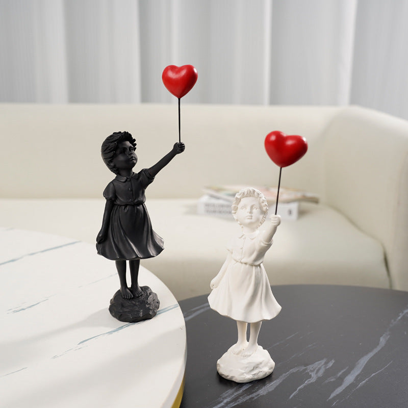 Little Girl with Balloon Resin Art Sculpture - Living Room Decoration