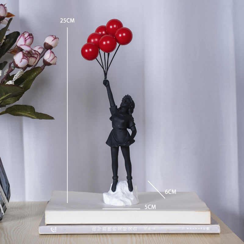 Little Girl with Balloon Resin Art Sculpture - Living Room Decoration