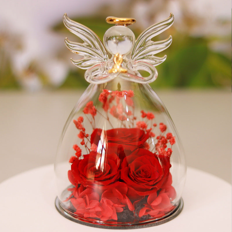 Eternal Flower Gift Box Angel Glass Cover Dried Rose Gift Box For Valentine's Day Home Decor