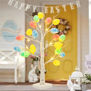 Light-up 60cm birch tree with colorful Easter egg ornaments – Perfect spring party centerpiece and home decoration.