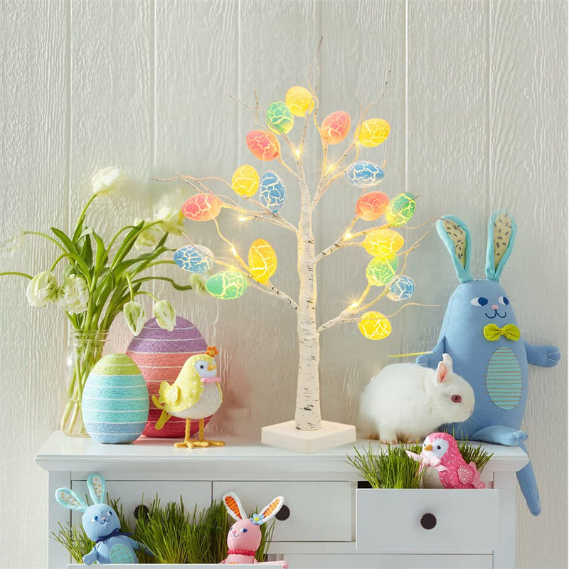 60cm LED Birch Tree with Easter Egg Lights – Festive tabletop Easter decor with warm white LED lights for home and party decorations.