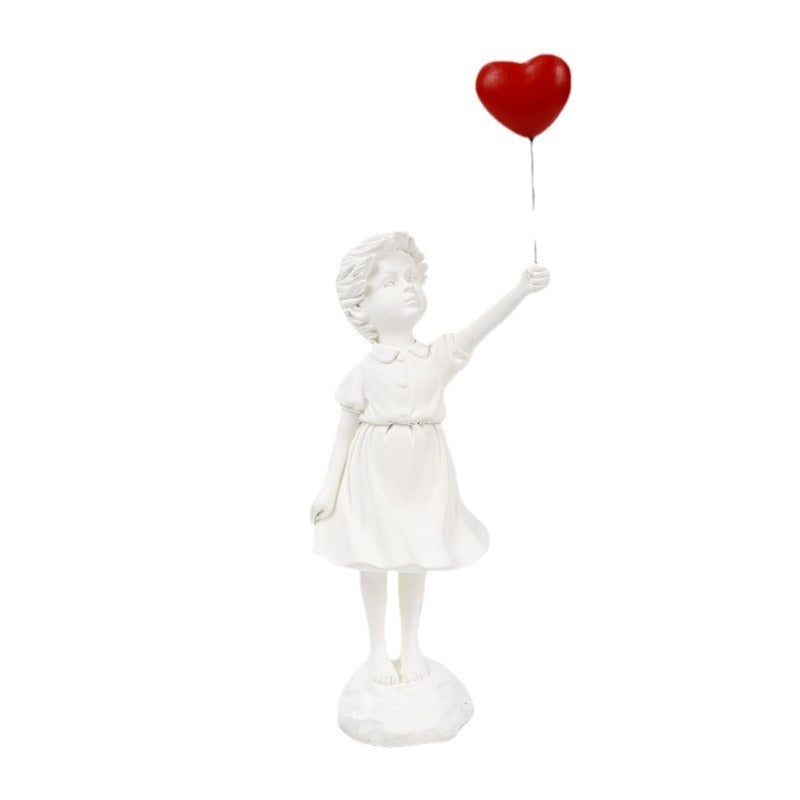 Little Girl with Balloon Resin Art Sculpture - Living Room Decoration