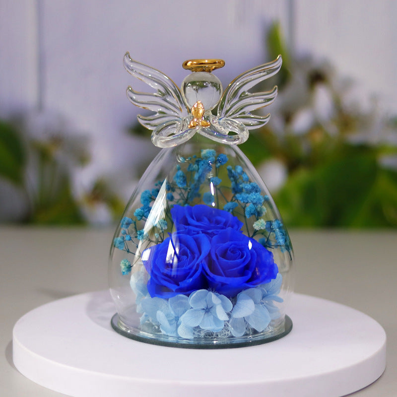 Eternal Flower Gift Box Angel Glass Cover Dried Rose Gift Box For Valentine's Day Home Decor