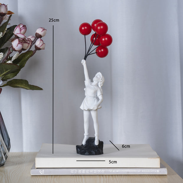 Little Girl with Balloon Resin Art Sculpture - Living Room Decoration