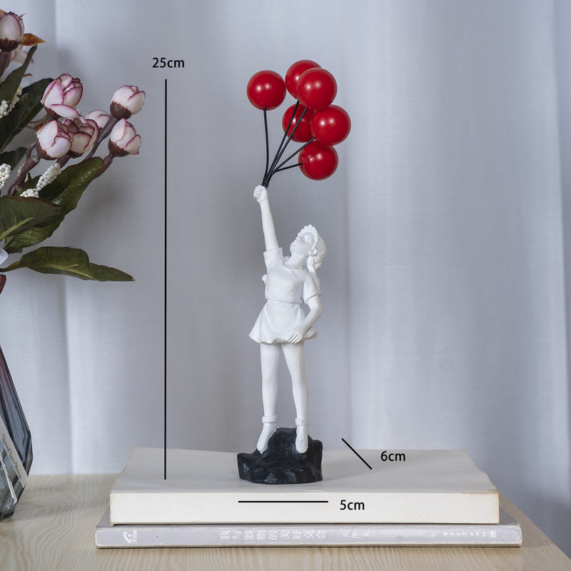Little Girl with Balloon Resin Art Sculpture - Living Room Decoration