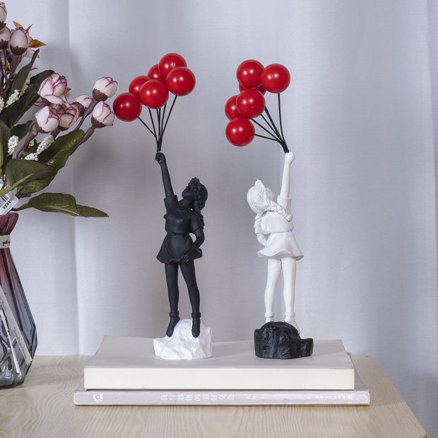 Little Girl with Balloon Resin Art Sculpture - Living Room Decoration