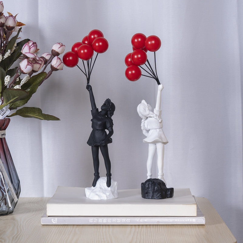 Little Girl with Balloon Resin Art Sculpture - Living Room Decoration