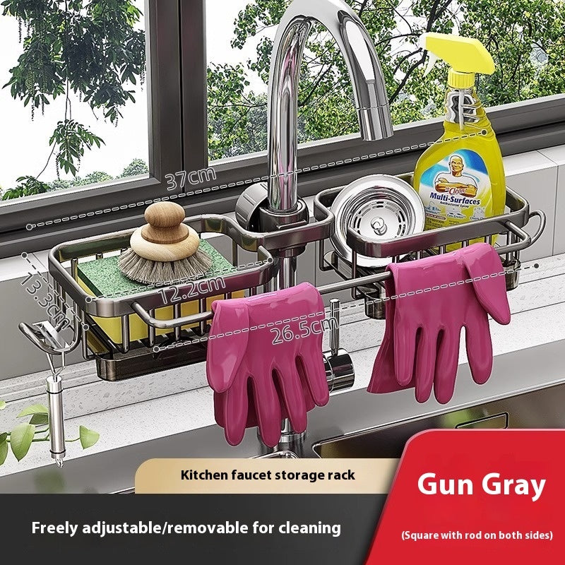 Kitchen Space Aluminum Sink Faucet Storage Rack Dishwasher Vegetable Sink Supplies Household Drain Basket Bathroom Accessories