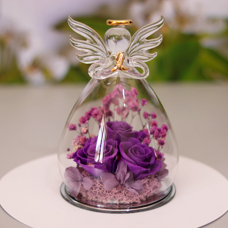 Eternal Flower Gift Box Angel Glass Cover Dried Rose Gift Box For Valentine's Day Home Decor