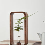Contemporary Wooden Frame Hydroponic Glass Vase for Home Decoration
