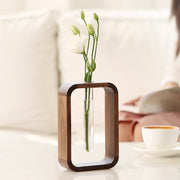 Decorative Wooden Frame Vase with Glass Tube for Modern Homes