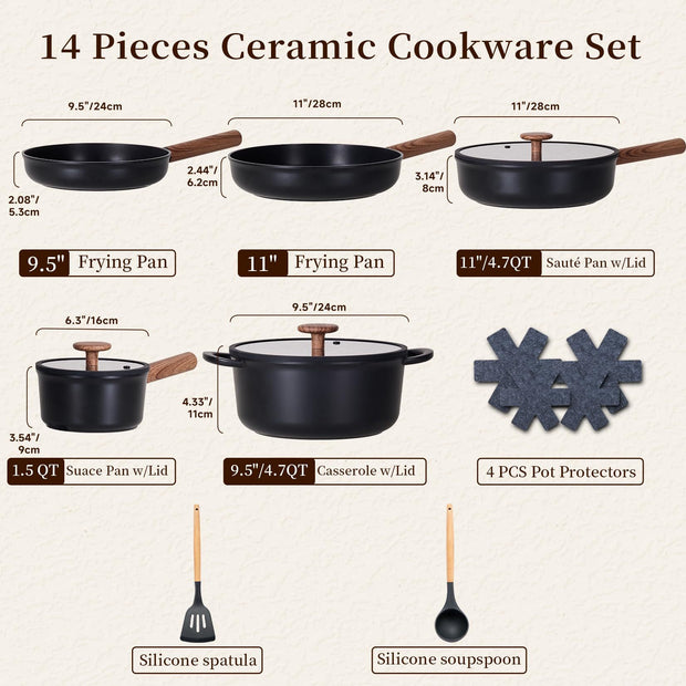 Healthy Ceramic Cookware Set – 15-Piece Non-Stick Pots & Pans