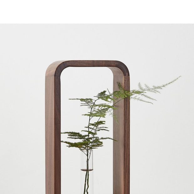 Modern Living Room Decor – Elegant Glass Flower Vase with Wooden Stand
