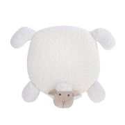 Pet cat enjoying a nap on a plush, lamb-themed bed with soft textures and adorable design.

