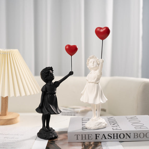 Little Girl with Balloon Resin Art Sculpture - Living Room Decoration