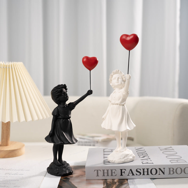 Little Girl with Balloon Resin Art Sculpture - Living Room Decoration