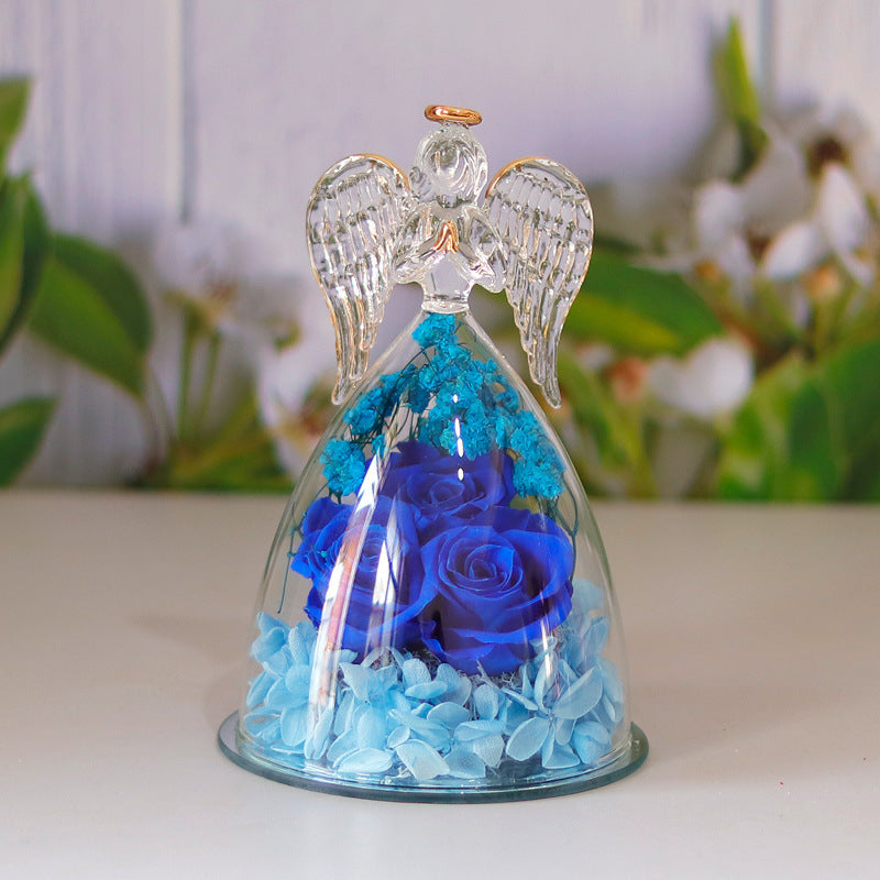 Eternal Flower Gift Box Angel Glass Cover Dried Rose Gift Box For Valentine's Day Home Decor