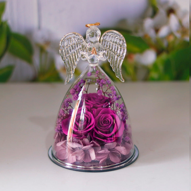 Eternal Flower Gift Box Angel Glass Cover Dried Rose Gift Box For Valentine's Day Home Decor