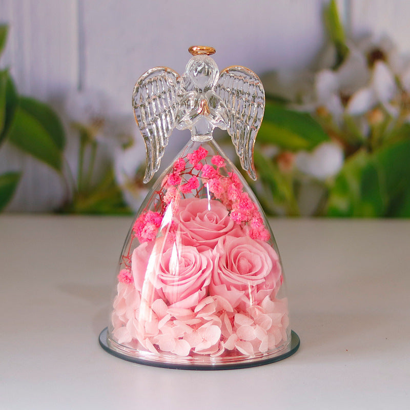 Eternal Flower Gift Box Angel Glass Cover Dried Rose Gift Box For Valentine's Day Home Decor